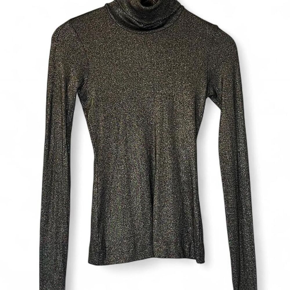Diane Von Furstenburg Black and Gold Metallic Turtleneck Classy Glam
